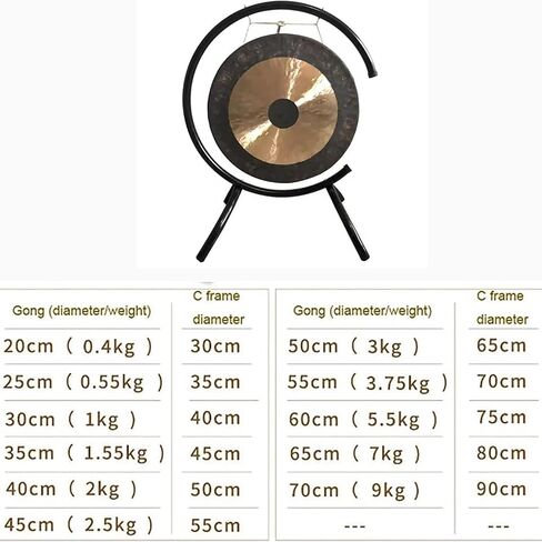 غونغ صيني تقليدي، غونغ مع حامل ومضرب خشبي، غونغ 45 سم + إطار على شكل حرف C 55 سم، مصنوع يدويًا، لون ناعم، سطح مكتب برونزي، صوت رائع لشفرات الأوركسترا السيمفونية in Kuwait