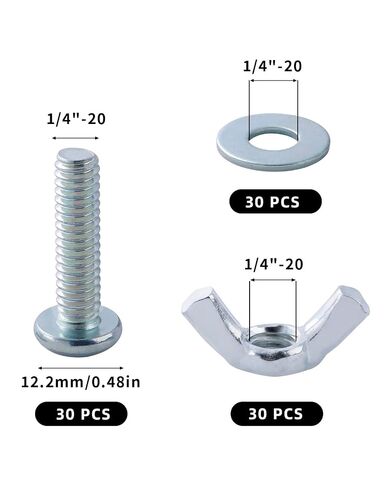 30 Sets 1/4"-20 x 1 Screws Bolts with Wing Nuts and Washers, Zinc-Plated Carbon Steel Hardware Installation, Hand-Tighten Wing Nuts, Phillips Head Fastener Kit in Kuwait