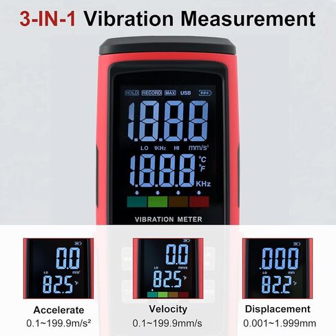 Digital Vibration Meter Vibrometer, 3-in-1, 3 Detachable Probes, ISO 10816 for Motors & Bearings | 3-in-1 detects acceleration, velocity and displacement. Dual bands 10Hz–1kHz & 1kHz–3kHz, for pumps and bearing testing in Kuwait