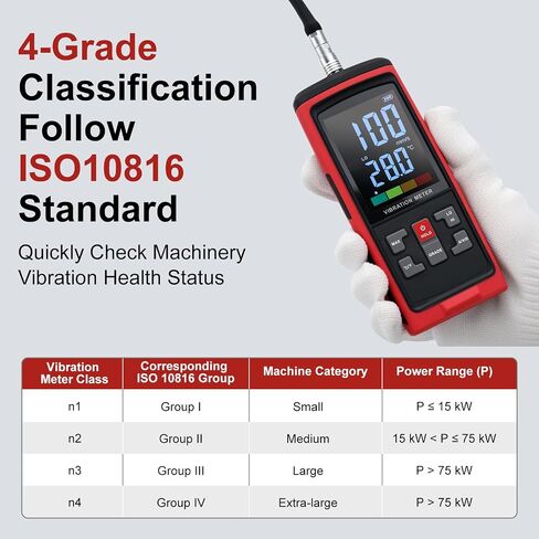 Digital Vibration Meter Vibrometer, 3-in-1, 3 Detachable Probes, ISO 10816 for Motors & Bearings | 3-in-1 detects acceleration, velocity and displacement. Dual bands 10Hz–1kHz & 1kHz–3kHz, for pumps and bearing testing in Kuwait
