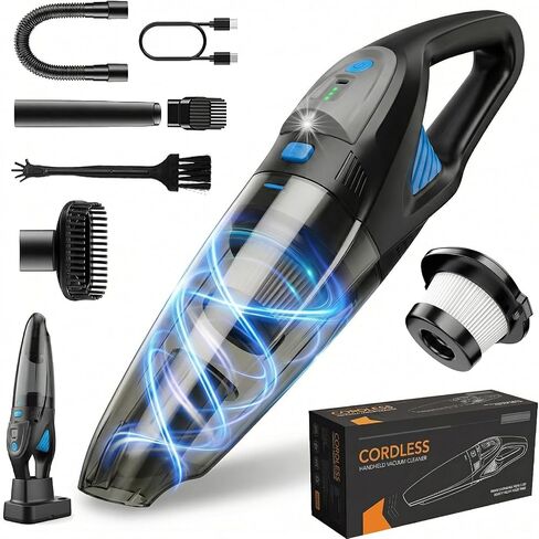 Handheld Vacuum Cordless, 25000Pa Powerful Suction Car Vacuum Portable Cordless with 8000mAh Battery & LED Light, Hand Held Vacuum Rechargeable with HEPA Filters, Home, Car Seats, Pet Hair Orange in Kuwait