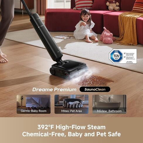DREAME Aero Pro Steam Wet Dry Vacuum Mop, 392℉ Steam Cleaning, 28kPa Suction, 3.88in Ultra-Slim Vacuum Mop Combo, 0 Hair Tangle for Pet Owner, Heated Brush Wash, Hot Air Drying, Up to 70min Runtime in Kuwait