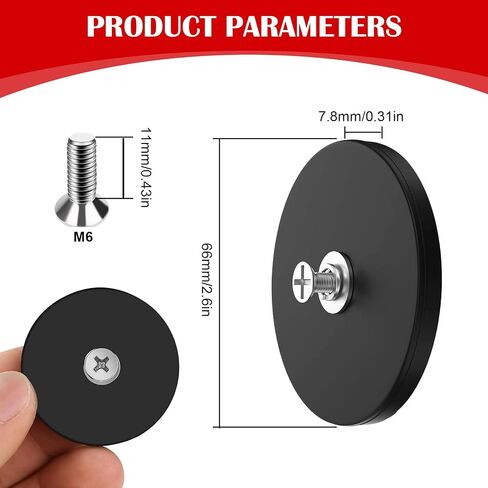 Thaibear Rubber Coated Magnets, 2Pcs 50LBS Rubber Coated Neodymium Magnet with M6 Magnetic Assembly Base, Non-Slip Strong Mounting Magnets for Light Bar Mirror Camera Tool in Kuwait