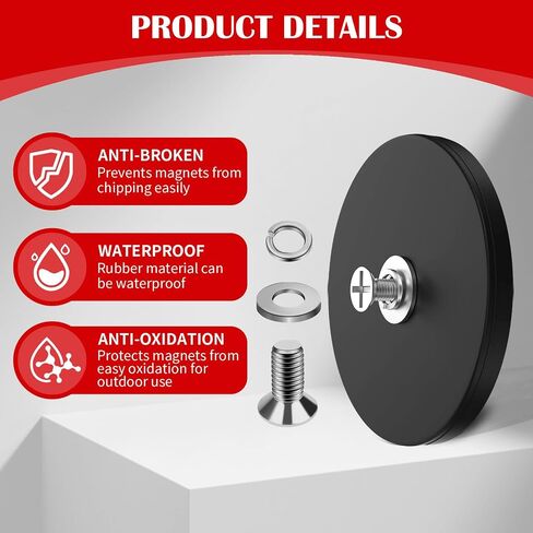 Thaibear Rubber Coated Magnets, 2Pcs 50LBS Rubber Coated Neodymium Magnet with M6 Magnetic Assembly Base, Non-Slip Strong Mounting Magnets for Light Bar Mirror Camera Tool in Kuwait