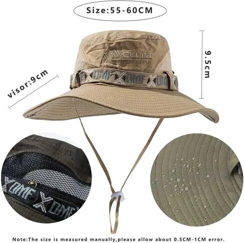 Summer Men Bucket Hat Outdoor Wide Brim Panama Safari Hiking Hat Mesh Fisherman Hat Beach Sunscreen Cap(Mesh ArmyGreen) in Kuwait