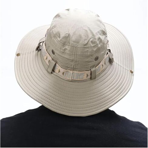 Summer Men Bucket Hat Outdoor Wide Brim Panama Safari Hiking Hat Mesh Fisherman Hat Beach Sunscreen Cap(Mesh ArmyGreen) in Kuwait