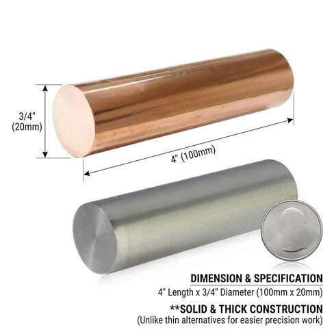Copper Rod 4" Length x 3/4" Diameter - Bare Copper-Zinc Alloy Metal Bar for Science Experiments, DIY Crafts, School Projects & Research in Kuwait
