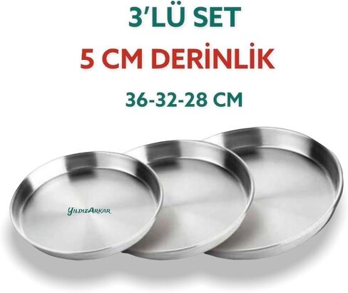Aluminum Baking Pan Set 3 Piece for Baklava, Pastries, Cookies, and Meals - 36cm, 32cm, 28cm Sizes - Silver Finish - Silver 36-32-28 in Kuwait