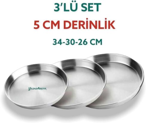 Aluminum Baking Pan Set 3 Piece for Baklava, Pastries, Cookies, and Meals - 34cm, 30cm, 26cm Sizes - Silver Finish - Silver 26-30-34 in Kuwait