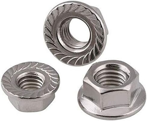 Hexagonal nut， Hardware Nuts，Hex Nuts，50PCS M5 M6 M8 M10 M12 Left Hand Thread Hex Serrated Flange Nut 304 Stainless Steel Reverse Hexagon Spinlock Nuts(M6) in Kuwait