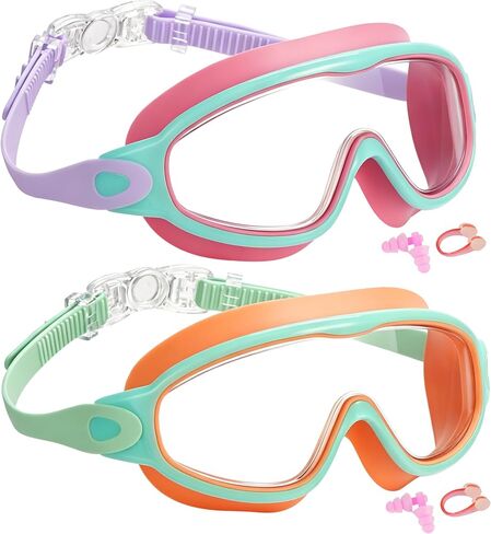 kids Swim Goggles 2 Pack Anti-UV Anti-Fog Wide View Swimming Goggles for Kids 3-14 in Kuwait