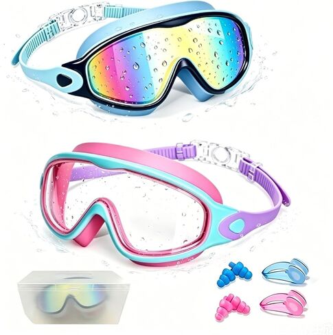 Kids Swim Goggles 2 Pack for Boys Girls 3-16,Wide View Swim Goggles with Anti-Fog UV Protection for Youth Toddler in Kuwait