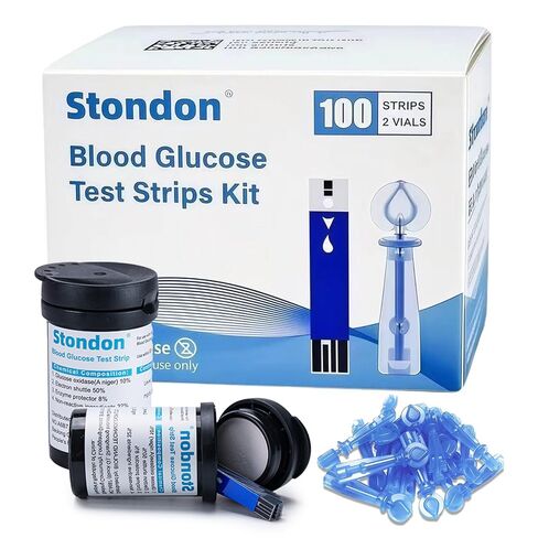 Stondon Blood Glucose Test Strips and Lancets, 100 Test Strips + 100 Lancets, Compatible with Stondon G430/G520/G425-3 Glucose Meters, No Coding Blood Sugar Testing Supplies in Kuwait