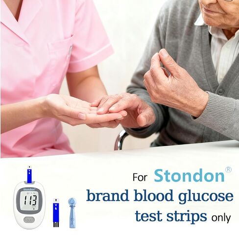 Stondon Blood Glucose Test Strips and Lancets, 100 Test Strips + 100 Lancets, Compatible with Stondon G430/G520/G425-3 Glucose Meters, No Coding Blood Sugar Testing Supplies in Kuwait