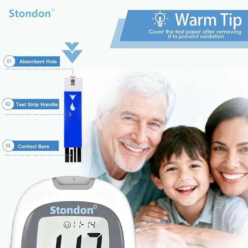 Stondon Blood Glucose Test Strips and Lancets, 100 Test Strips + 100 Lancets, Compatible with Stondon G430/G520/G425-3 Glucose Meters, No Coding Blood Sugar Testing Supplies in Kuwait