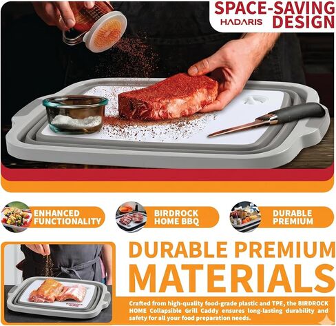 All-in-One Collapsible BBQ Prep Tub 8L - Marinating Station & Food Storage with Built-in Cutting Board & Airtight Lid - Perfect for Grilling, Camping & Kitchen Organization (Gray) in Kuwait