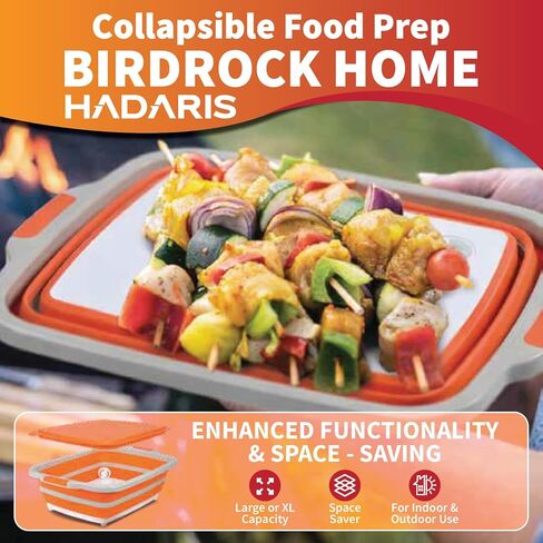 All-in-One Collapsible BBQ Prep Tub 8L - Marinating Station & Food Storage with Built-in Cutting Board & Airtight Lid - Perfect for Grilling, Camping & Kitchen Organization (Gray) in Kuwait