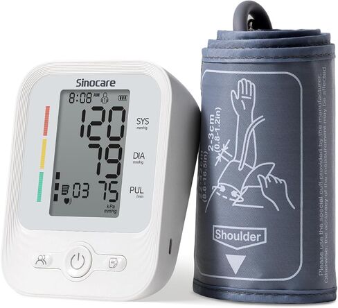 جهاز مراقبة ضغط الدم من أعلى الذراع من Sinocare، شاشة LCD كبيرة بإضاءة خلفية 3 ألوان، ذاكرة مستخدم مزدوج 120، سوار واسع النطاق 8.6 - 16.5 بوصة in Kuwait
