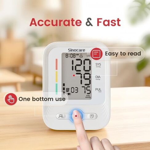 جهاز مراقبة ضغط الدم من أعلى الذراع من Sinocare، شاشة LCD كبيرة بإضاءة خلفية 3 ألوان، ذاكرة مستخدم مزدوج 120، سوار واسع النطاق 8.6 - 16.5 بوصة in Kuwait