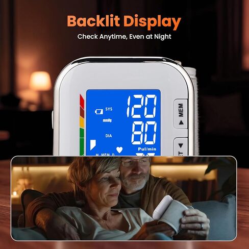 جهاز مراقبة ضغط الدم، سوار معصم قابل للتعديل، شاشة LCD بإضاءة خلفية، جهاز BP للاستخدام المنزلي، يخزن ما يصل إلى 60 قراءة، البطاريات متضمنة مع حقيبة الحمل in Kuwait