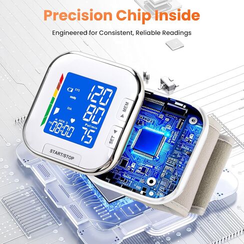 جهاز مراقبة ضغط الدم، سوار معصم قابل للتعديل، شاشة LCD بإضاءة خلفية، جهاز BP للاستخدام المنزلي، يخزن ما يصل إلى 60 قراءة، البطاريات متضمنة مع حقيبة الحمل in Kuwait