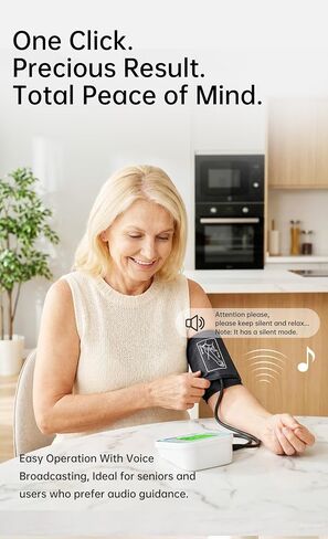 Upper Arm Blood Pressure Monitor for Home Use with Wide Range Cuff, Automatic Digital BP Machine with Large LCD Display, Voice Broadcast, 2x99 Sets Memory, Ideal for Family Health Monitoring in Kuwait