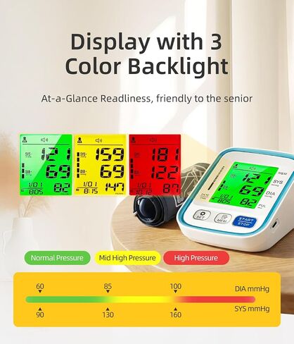 Upper Arm Blood Pressure Monitor for Home Use with Wide Range Cuff, Automatic Digital BP Machine with Large LCD Display, Voice Broadcast, 2x99 Sets Memory, Ideal for Family Health Monitoring in Kuwait