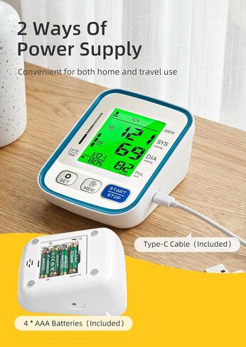Upper Arm Blood Pressure Monitor for Home Use with Wide Range Cuff, Automatic Digital BP Machine with Large LCD Display, Voice Broadcast, 2x99 Sets Memory, Ideal for Family Health Monitoring in Kuwait
