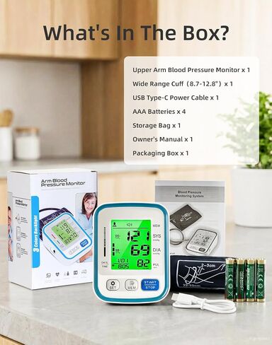 Upper Arm Blood Pressure Monitor for Home Use with Wide Range Cuff, Automatic Digital BP Machine with Large LCD Display, Voice Broadcast, 2x99 Sets Memory, Ideal for Family Health Monitoring in Kuwait