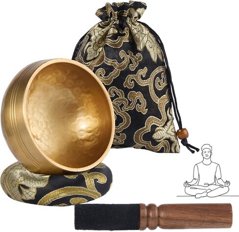 Hand-Hammered 3.15" Tibetan Singing Bowl Set - Pure Copper Meditation Bowl for Sound Healing, Yoga & Stress Relief - Includes Mallet, Cushion & Storage Bag - Perfect Spiritual Gift for Beginners in Kuwait