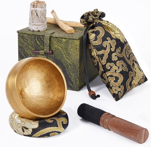 Hand-Hammered 3.15" Tibetan Singing Bowl Set - Pure Copper Meditation Bowl for Sound Healing, Yoga & Stress Relief - Includes Mallet, Cushion & Storage Bag - Perfect Spiritual Gift for Beginners in Kuwait