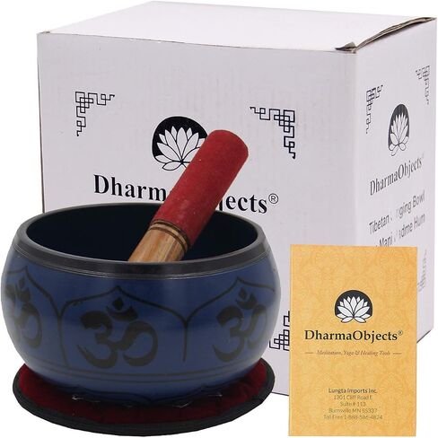 DharmaObjects Yoga Meditation 6 Inches 8 Lucky Symbols Singing Bowl/Cushion/Leather Mallet Gift Set (Turquoise) in Kuwait