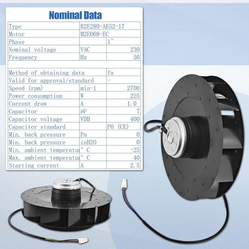 R2E280-AE52-17 مروحة تبريد الطرد المركزي 230 فولت 50 هرتز 1.0 أمبير 225 واط استبدل R2E280-AE52-05 20-PP01080 in Kuwait