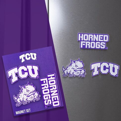 مغناطيس أكريليك من جامعة صبار الصحراء تكساس كريستيان 3 عبوات من الضفادع ذات القرون TCU تصميم زخرفي مرخص رسميًا (مجموعة المغناطيس أ) in Kuwait