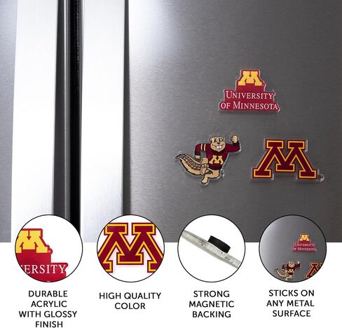 مغناطيس أكريليك من جامعة صبار الصحراء مينيسوتا، 3 عبوات من تصميم ديكور UMN Golden Gophers مرخص رسميًا (مجموعة المغناطيس A) in Kuwait