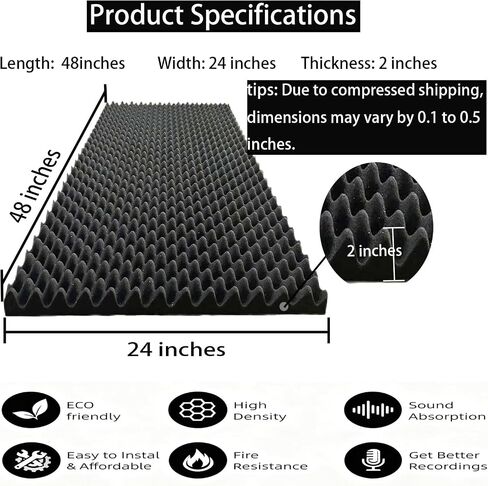 Egg Crate Foam Panel, 48"24"2" Black Acoustic Foam, Sound Proof Foam Panels for Walls/Recording Studios/KTV (1pack) in Saudi Arabia