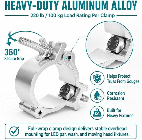 12-Pack Heavy Duty Aluminum Truss Clamps - 2 Inch Pro Stage Light Clamps for 220lb LED Par & Moving Head Fixtures - Fits 1.9-2.0" F34 Pipe for DJ Club & Theatrical Rigging in Saudi Arabia
