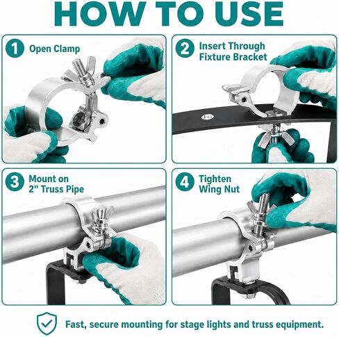 12-Pack Heavy Duty Aluminum Truss Clamps - 2 Inch Pro Stage Light Clamps for 220lb LED Par & Moving Head Fixtures - Fits 1.9-2.0" F34 Pipe for DJ Club & Theatrical Rigging in Saudi Arabia