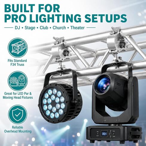 12-Pack Heavy Duty Aluminum Truss Clamps - 2 Inch Pro Stage Light Clamps for 220lb LED Par & Moving Head Fixtures - Fits 1.9-2.0" F34 Pipe for DJ Club & Theatrical Rigging in Saudi Arabia