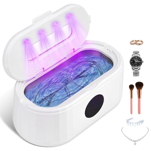 Ultrasonic Jewelry Cleaner, 49KHz Sonic Cleaner with 5 Timer Modes, Professional Eyeglass & Jewelry Cleaning Machine for Ring, Denture, Retainer, Watch Band, 304 Stainless Steel Tank (White) in Kuwait