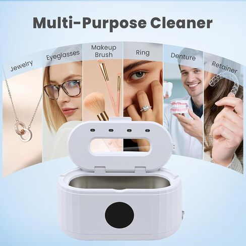 Ultrasonic Jewelry Cleaner, 49KHz Sonic Cleaner with 5 Timer Modes, Professional Eyeglass & Jewelry Cleaning Machine for Ring, Denture, Retainer, Watch Band, 304 Stainless Steel Tank (White) in Kuwait