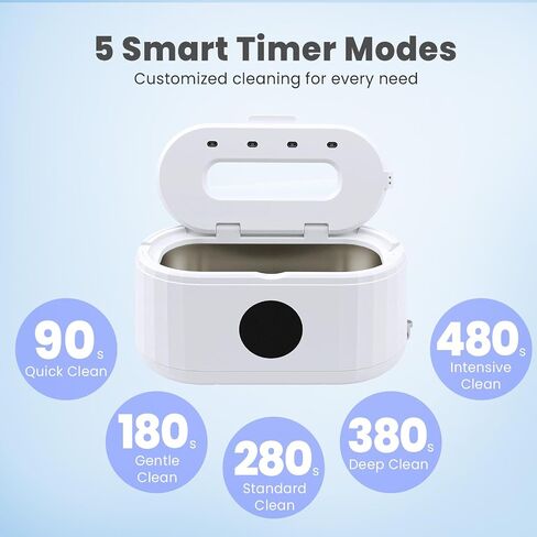 Ultrasonic Jewelry Cleaner, 49KHz Sonic Cleaner with 5 Timer Modes, Professional Eyeglass & Jewelry Cleaning Machine for Ring, Denture, Retainer, Watch Band, 304 Stainless Steel Tank (White) in Kuwait