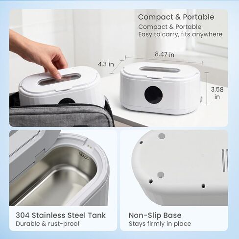 Ultrasonic Jewelry Cleaner, 49KHz Sonic Cleaner with 5 Timer Modes, Professional Eyeglass & Jewelry Cleaning Machine for Ring, Denture, Retainer, Watch Band, 304 Stainless Steel Tank (White) in Kuwait