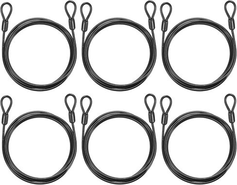 PATIKIL Security Cable Lock (1/8" Dia 5.9ft 110lb Load Capacity, Black) (6 Pcs) Vinyl Coated Stainless Steel Double Loops Flexible Wire Rope Safety Cable Luggage Lock Suit for - Outdoor in Kuwait