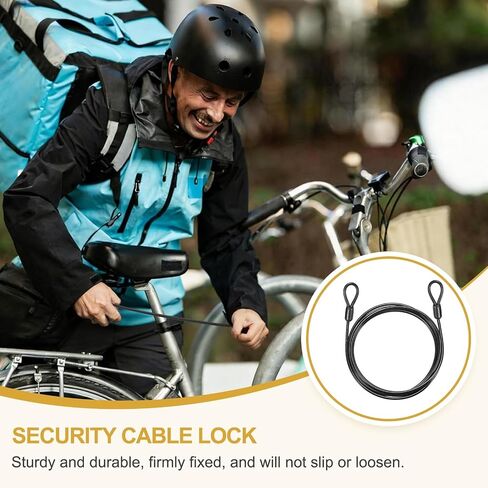 PATIKIL Security Cable Lock (1/8" Dia 5.9ft 110lb Load Capacity, Black) (6 Pcs) Vinyl Coated Stainless Steel Double Loops Flexible Wire Rope Safety Cable Luggage Lock Suit for - Outdoor in Kuwait