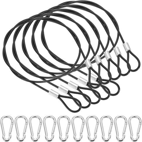 PATIKIL 40 Inch Safety Cable Lock, 8 Pcs 304 Stainless Steel Security Wire Ropes Double Loop Anti-Theft Safety with 16 Spring Buckles for Bicycles Luggage Stage Lighting, Black in Kuwait