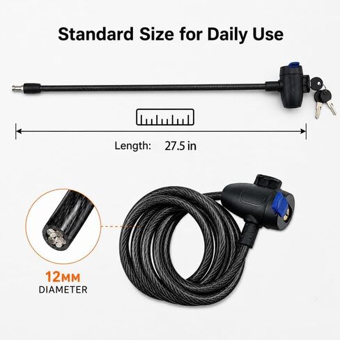 Bike Lock,Bike Cable Lock with Keys,Durable Steel,Coiled Steel Security Cable for Bicycle with Keys for Outdoor Equipment,Bicycles,Scooters,Fence in Kuwait