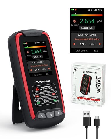 Radon Detector for Home, Rechargeable Radon Monitor with TFT Color Display, Portable Radon Tester with 12H Initial Result, 504 Days Data Memory, Visual & Audible Alert (pCi/L or Bq/m³) in Kuwait