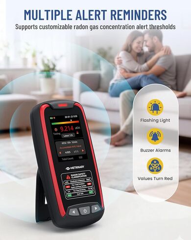 Radon Detector for Home, Rechargeable Radon Monitor with TFT Color Display, Portable Radon Tester with 12H Initial Result, 504 Days Data Memory, Visual & Audible Alert (pCi/L or Bq/m³) in Kuwait