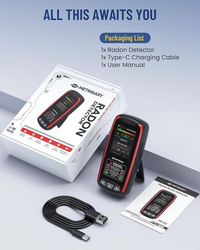 Radon Detector for Home, Rechargeable Radon Monitor with TFT Color Display, Portable Radon Tester with 12H Initial Result, 504 Days Data Memory, Visual & Audible Alert (pCi/L or Bq/m³) in Kuwait